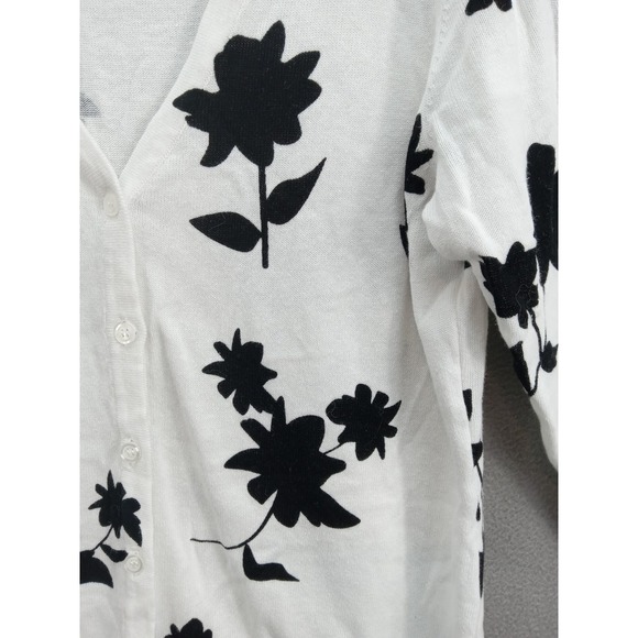Apt 9 Floral V-Neck 3/4 Sleeve Cardigan Sweater Women's XL Cotton Black White - Picture 4 of 11